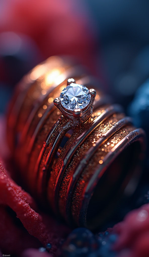 Product card. Abstraction on the theme "Ring with a diamond". Saturated colors, good contrast, high resolution - 8K.