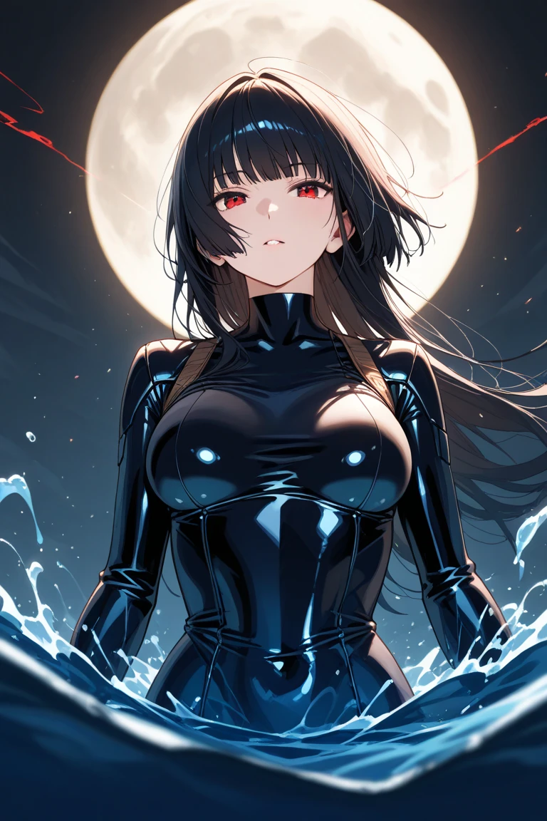 (masterpiece:1.4),(best quality:1.4), soft lighting, moonlight, beautiful face, beautiful eyes, cowboy shot,
Annerose, 1girl, solo, female mature, black hair, long hair, (yellow eyes:1.4), large breasts, leotard leather, skin tight, hair intakes, covered breasts, sideboob, exquisite eyes detail, exquisite character design unity details 8k hdr, professional art, landscape, (solo:1.5, cowboy shot:1.5), night, stand in the middle of lake surrounding by waterfall, sexy body, milf, 35 years old girl, big thighs, sexy waist