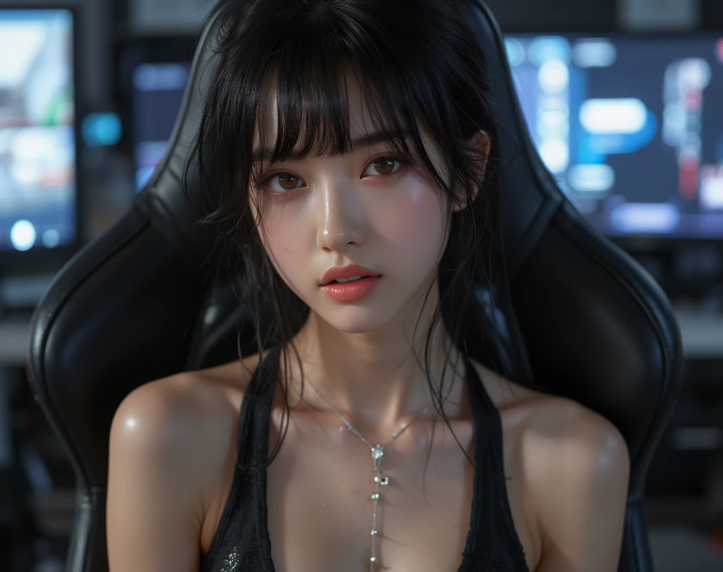 (cyberpunk:1.4), (photorealistic:1.4), (best quality:1.0), (ultra highres:1.0), 8k, RAW photo, (masterpiece:0.2), ultra-detailed, 1girl, pale skin, detailed skin, looking In the audience, on the pillow, on the bed,