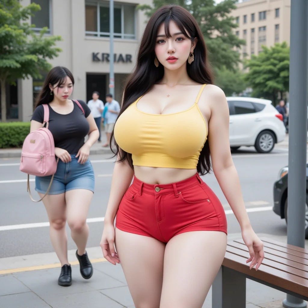 (masterpiece:1.3),(8k, photorealistic, RAW photos, bestquality:1.2),(beautiful detailed cute russian :1.3),4 K,(Huge breasted:1.3),(big pelvis:1.3),(Extremely wide hips:1.3),4 K,(high waist:1.3),(fit thighs:1.3),4 K,(detailed full fit body:1.6),(smile、:1.5),(E girl makeup:1.5),(STREET:1.2),(shirt,thong:1.5)