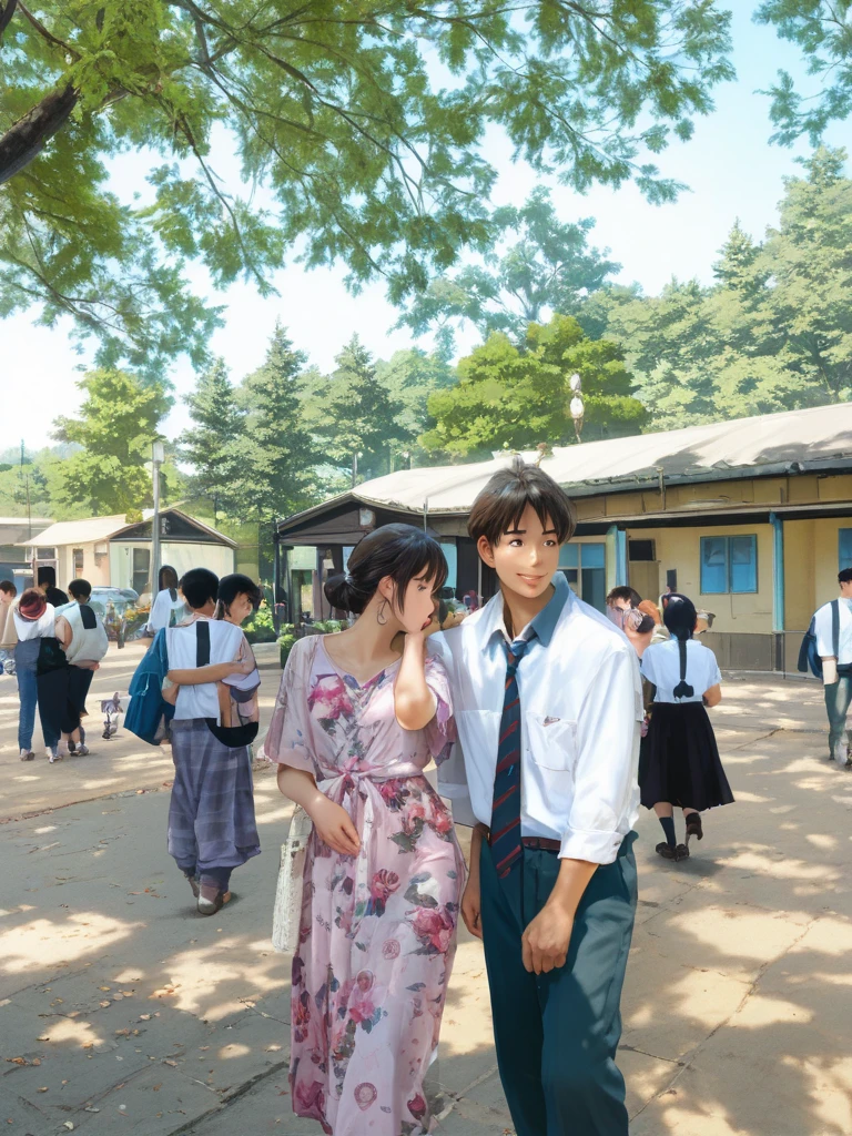 Anime boy and girl school student