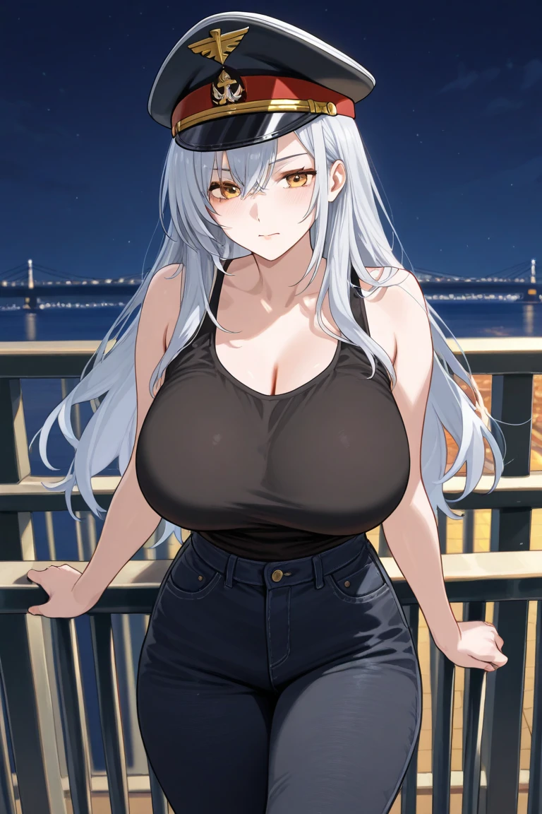dog ears, white dog ears, husky, white hair, blue eyes, deep blue eyes, piercing blue eye, intimidating, , big breasts, huge breasts, dog tail, dog collar, collar, shorts, black shirt, intimidating, expressionless,