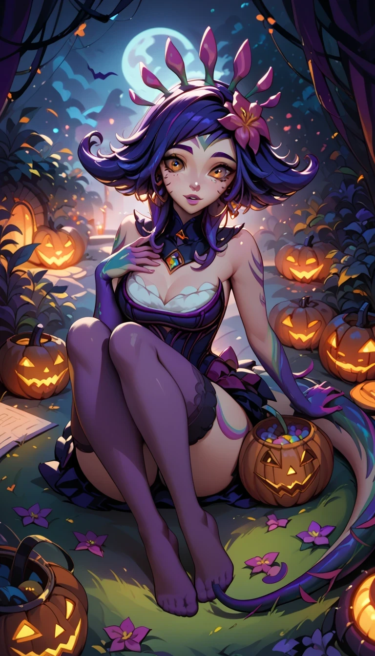 sexy neeko, halloween garden, purple stockings