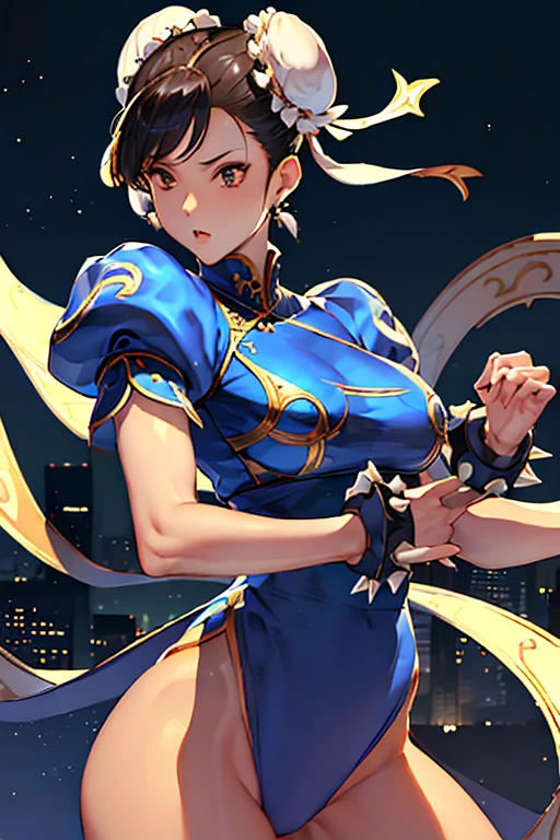 ((masterpiece,best quality)),1 girl,alone,ChunLi,whole body,Beautiful night street background