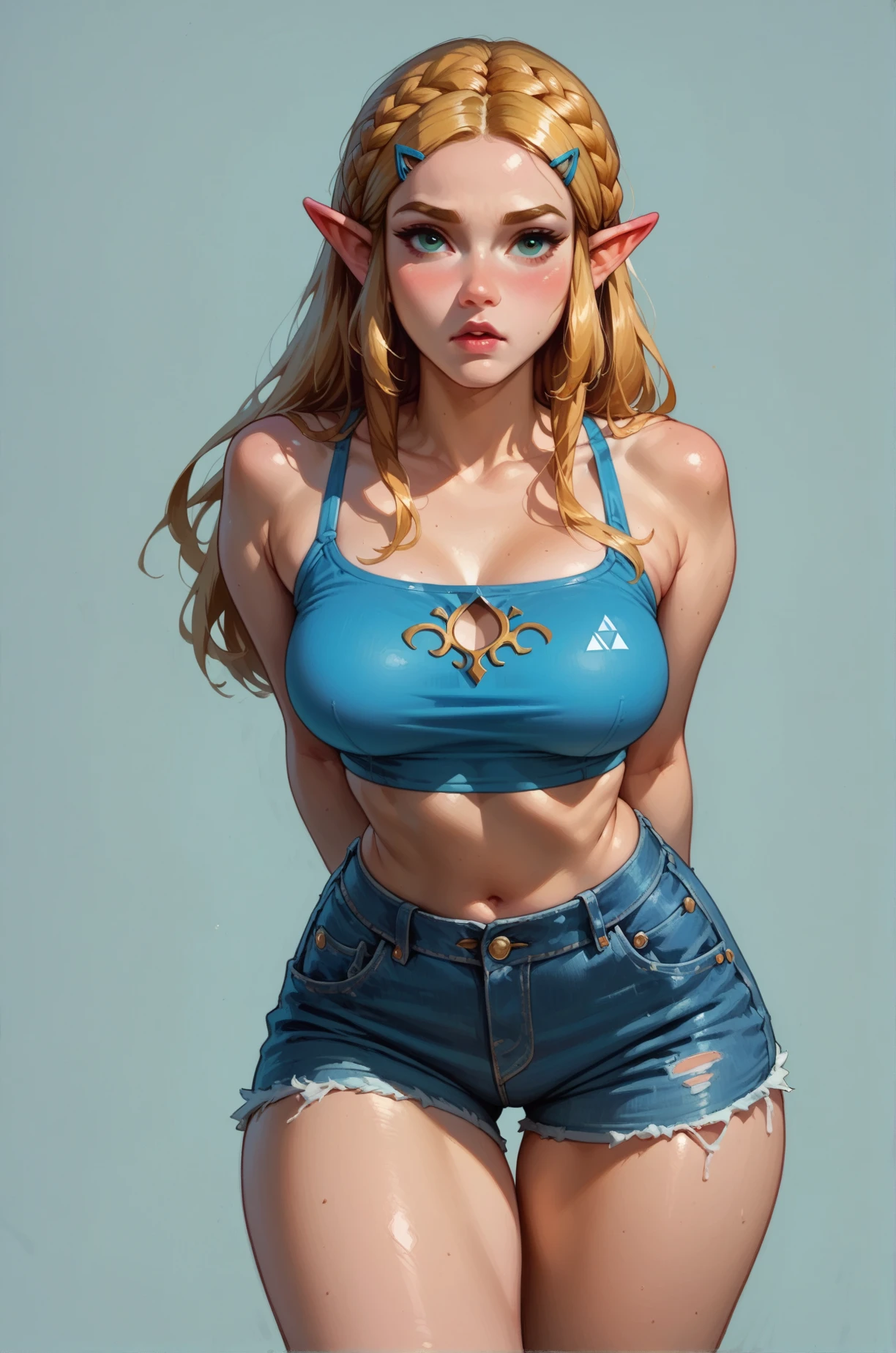 1girl, entre seios, seios grande,crop top, decote transparente, pikachu, shorts,, obra-prima, melhor qualidade, altamente detalhado