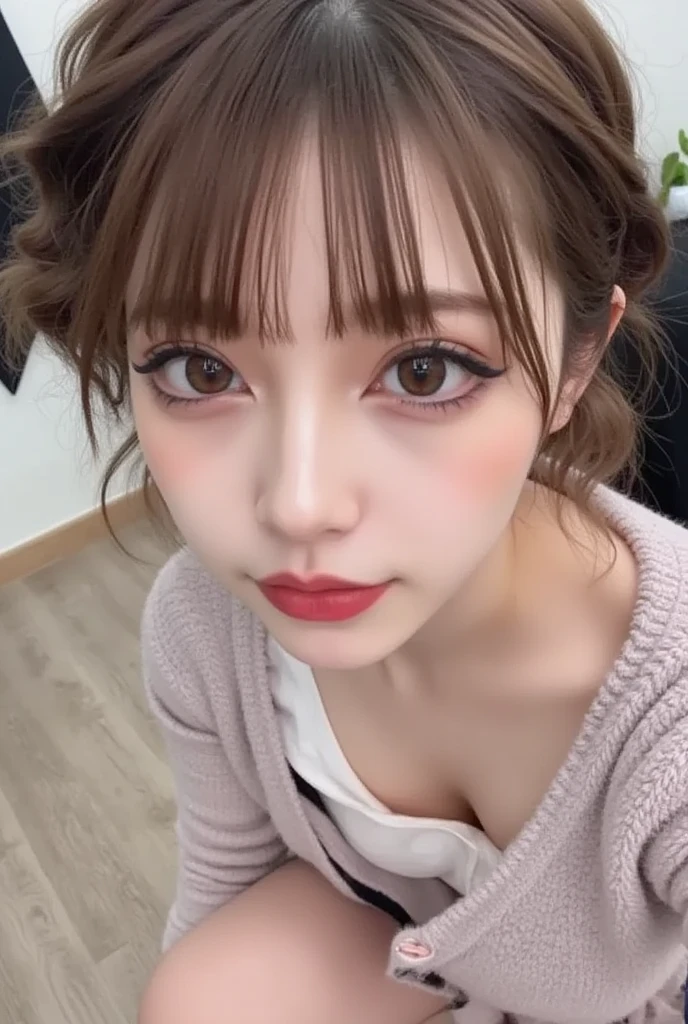  spring、A beautiful woman wearing a thin cardigan made of pale pink fabric is walking side by side with a man in a suit、 View Photographers 、detailed eyes、realistic eyes、 calm atmosphere