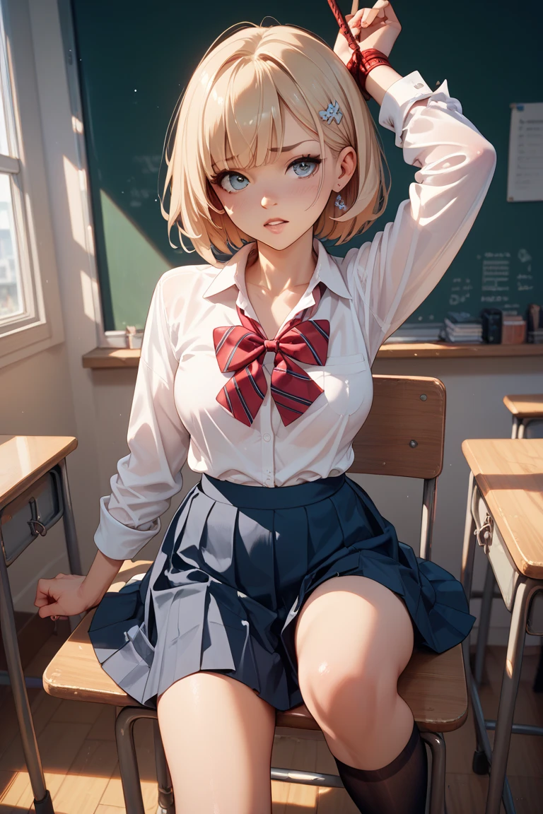 masutepiece、masterpiece、top-quality、ultra-detailliert、hight resolution、hight resolution、8K Portrait、Unity 8k壁紙のhigh-detailCG、Unity 8k壁纸、Cute little:1.5、Lori:1.5、Highly detailed CG Unity 8k wallpaper、逼真、realperson、Cute little、 Portrait photos、shinny skin、high-detail、(sixteen years old:1.2)、(1人)、Beautiful clear eyes、Ultra-fine depiction、delicated face、Lovely lips、skinny body、Big breasts thin waist、Thin leg、(school classrooms:1.6)、
1girl in, Cute, Perfect face, Seriously, (blush:1.5),
Big breasts,((School Uniforms:1.2)),(((Clothes lift:1.5))), (((Nipples))), Detailed description vagina,Show vagina,Spread legs,spreading pussy,((cum in vaginas:1.5))