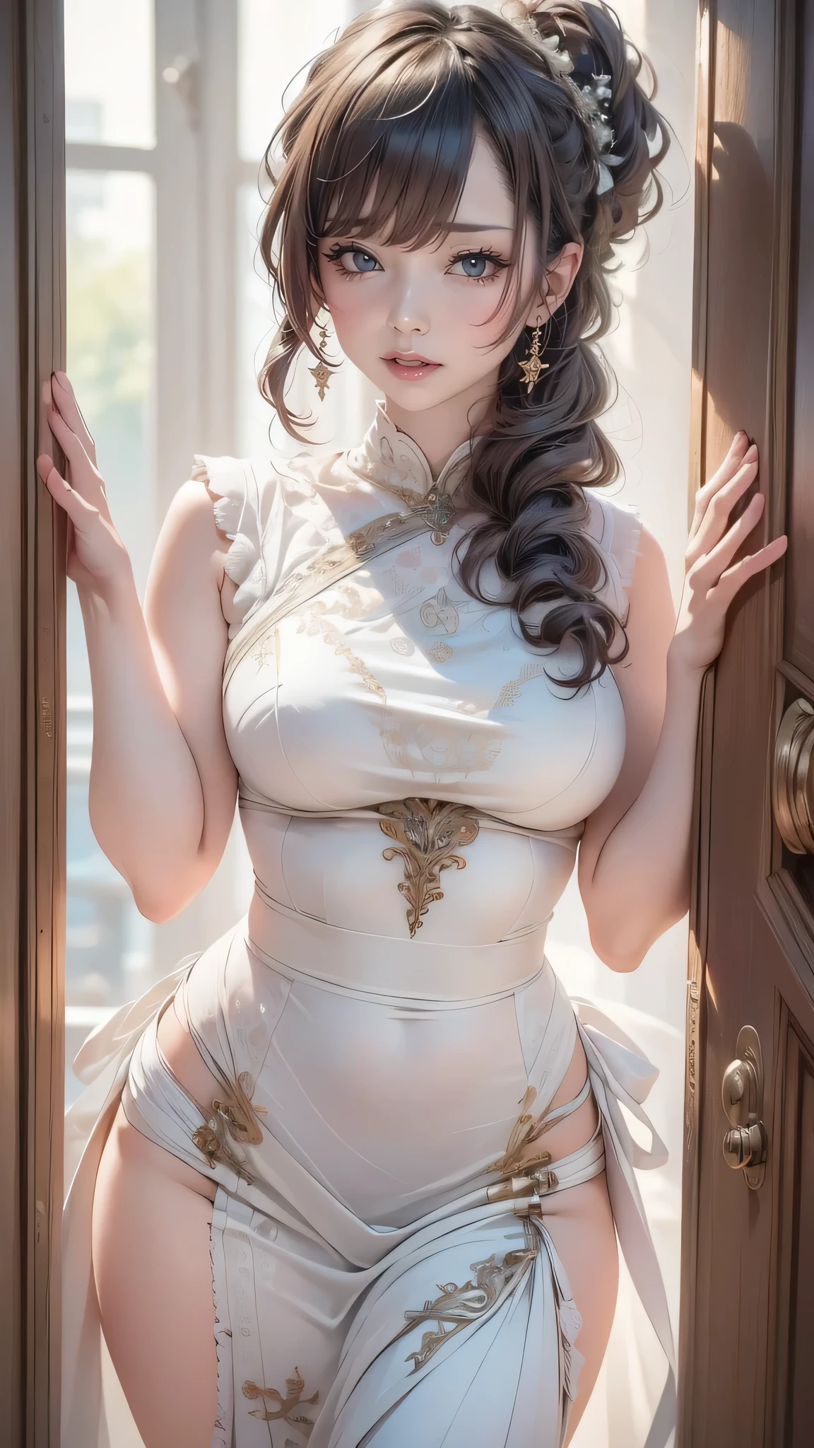 Western armor with lavish frills and intricate embroidery、8k、Shooting from an angle、High resolution、cute、24-years-old、Hyper Real、Highest quality, masterpiece、3d, High Dynamic Range、Fantasy,Hip Up、Large Breasts, PBR Surface、Maximum clarity and sharpness, multilayer surface、Perfect Proportions, 8k RAWファイル, Very detailed, Perfect Proportions, Volumetric lighting, Soft lighting、Glowing Skin、Castle Background, gem, Earrings, Perfect Fingers、Golden Ratio、Beautiful art、sexy、M-shaped feet、masterpiece, Very detailed, 超High resolution, Textured skin、Show your ass、Cosplay, 美しいFantasyの皇后