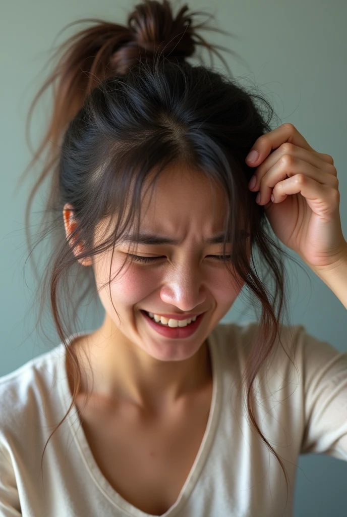 1girl,muste piece,,Award-winning photo, Extremely detailed, edge orgasm,face focus, (woman with open mouth and closed eyes ), 30 years old、black hair、shiny skin、Close-up of face,from below、realistic nostrils、elongated nasal passages,、train、(train車内)、congestion、Are standing、((business suit))、big breasts、(sharp nose)grimacing expression:1.4, concept,teeth,expression,facial expressions,grimacing,head up、((Skin shiny with sweat,skin shining with sweat)),grimacing expression
