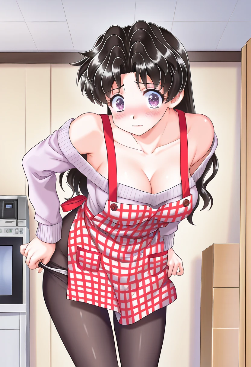 (small breasts:1.3), (perky chest:1.1), (pointed chest:1.0), (Pudding cake magazine cover:1.3),(from above:1.0),(from side:0.9),masterpiece, 1girl, Amazing Cleavage:1.1, thin waist, big ass, Raised sexy, small breast: 1.3, posed cleavage:1.2、solo, looking at viewer, open mouth, have a cute grass of cute beergrass,black hair, dark green eyes, dress, bare shoulders, jewelry, collarbone, sidelocks, hairband, earrings, indoors, off shoulder, :o, sweater, arms behind back, plant, short hair with long locks, gild hairband, off-shoulder dress, sweater dress, off-shoulder sweater, red sweater, dark gord hair, big side hair, very long side hair,is rendered in (masterpiece: 1.2, best quality), with (ultra high resolution) and an exquisite (depth of field). This masterpiece is not only visually stunning but also tells,A scene of cooking in the kitchen by classroom