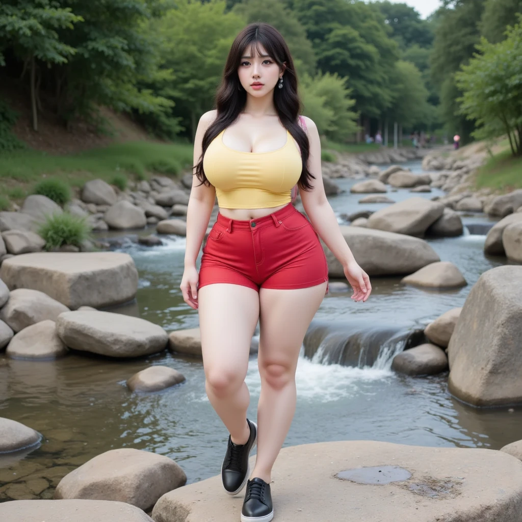 Best quality, masterpiece, meticulous detail, photorealistic, high res, full body shot of a hot beautiful busty woman with perfect big breast (red hair, mini-skirt) soaking wet in the dark river, super big breast, big hips, big ass,  long leg, sexy, seductive, flawless white skin