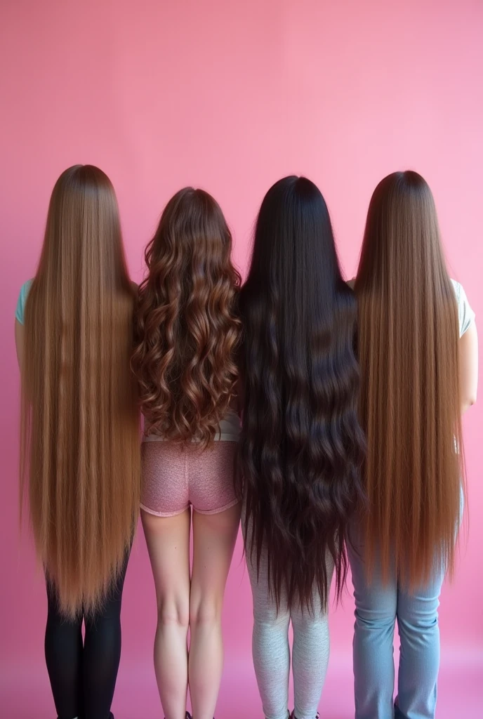4 girls, long hairs,  back beautiful view 