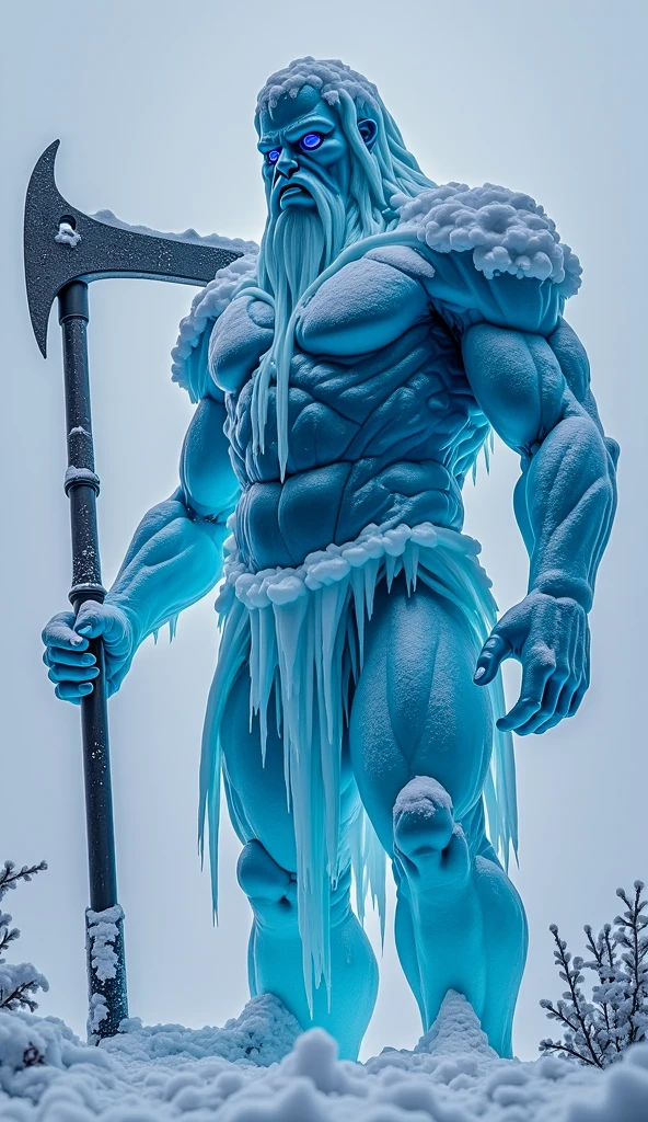 A scary ice monster with ice weapons