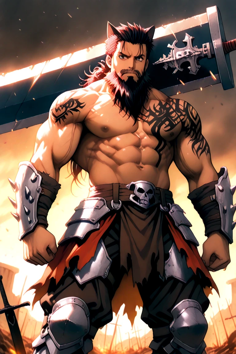Barbarian king, muscular, huge axe, armor