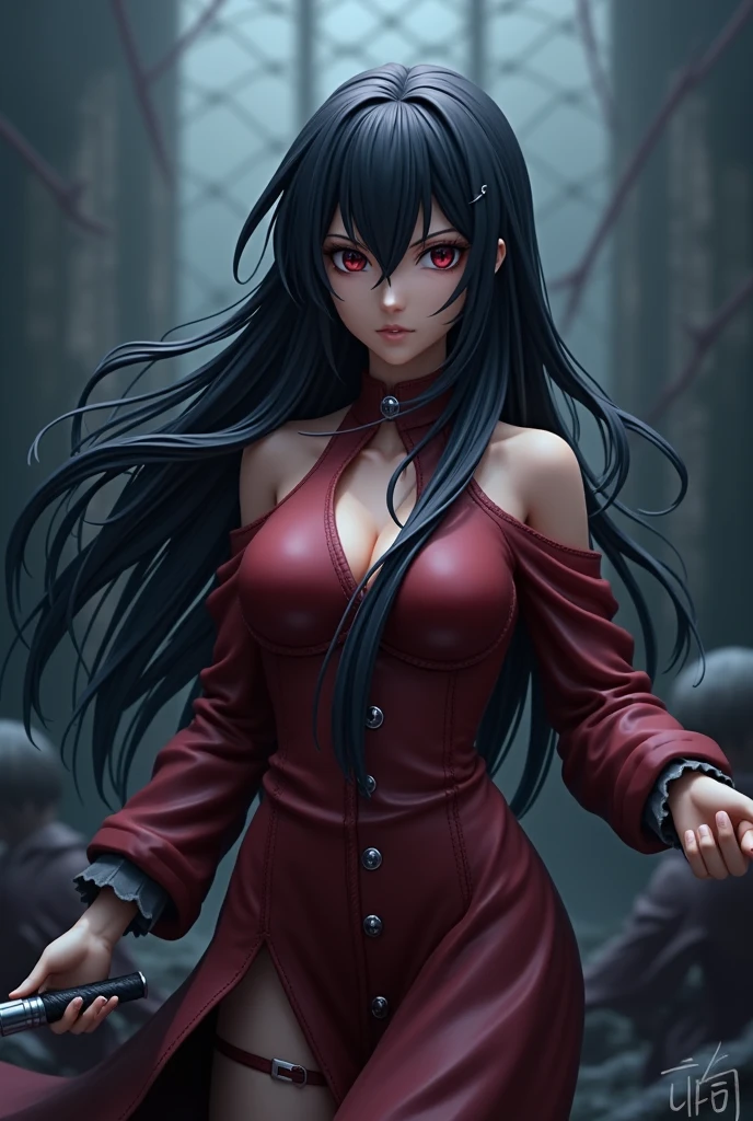 I want a BROWN woman with eyes covered in a demonic red aura, I want her to have a serious expression and extremely dark and firm eyes, and an extremely strong red demonic aura that surrounds his entire being, this woman has two horns that are embedded in red flames and will have long black hair, and wore a black kimono with blood red butterflies, appear to be at least 24 years old. captured in an ultra-realistic full HD 4K portrait, detailed texture showing its menacing shape, Immersive atmosphere, high definition shadow play, digitalpainting, nevoa no environment. I want a different monster from each other and make the image darker, obscure, creating a dark and dimly lit horror atmosphere!