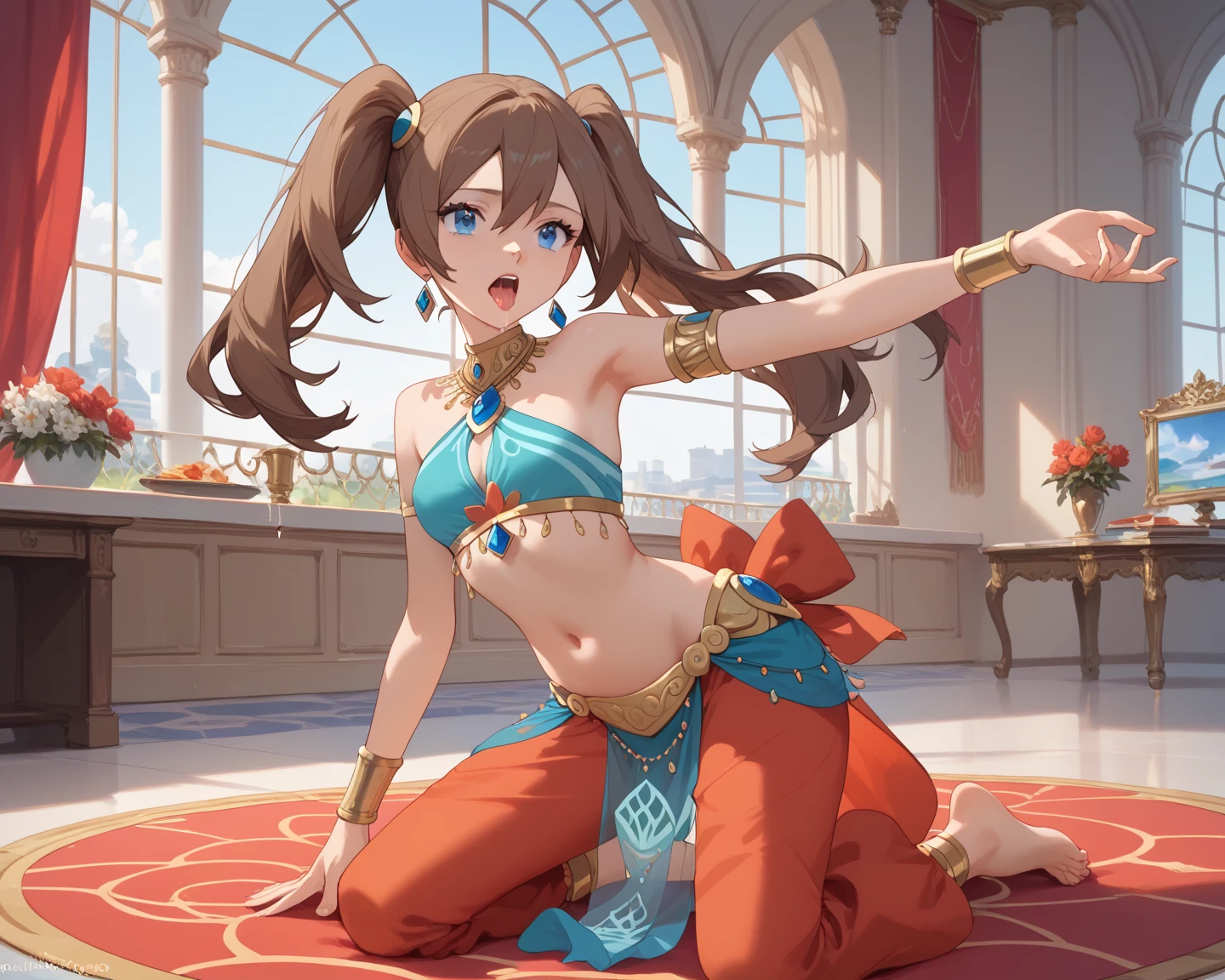 Great masterpiece、hight resolution、1girl in、belly dancer、A sexy、Gymnasium、
