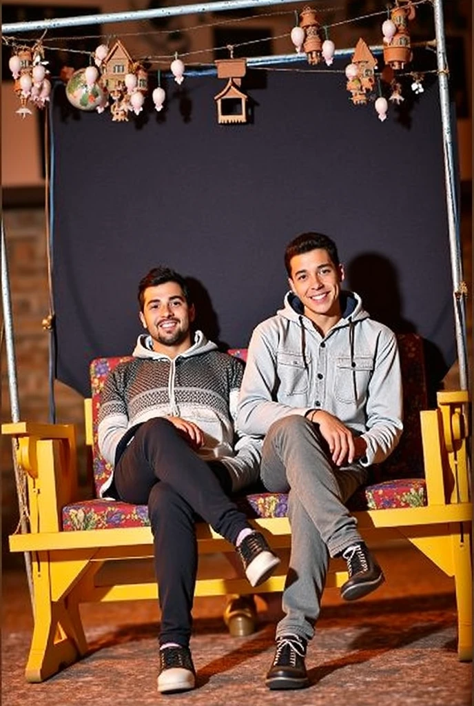 1st scene: 2 boys sitting in a balcony of a house,2nd Scene: They saw a branded car, 3rd scene: They saw their friend coming out from the car