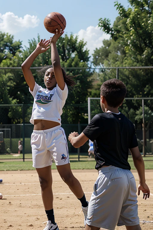 draw a little youth black softball player giving her coach a high five with her back facing the camera standing