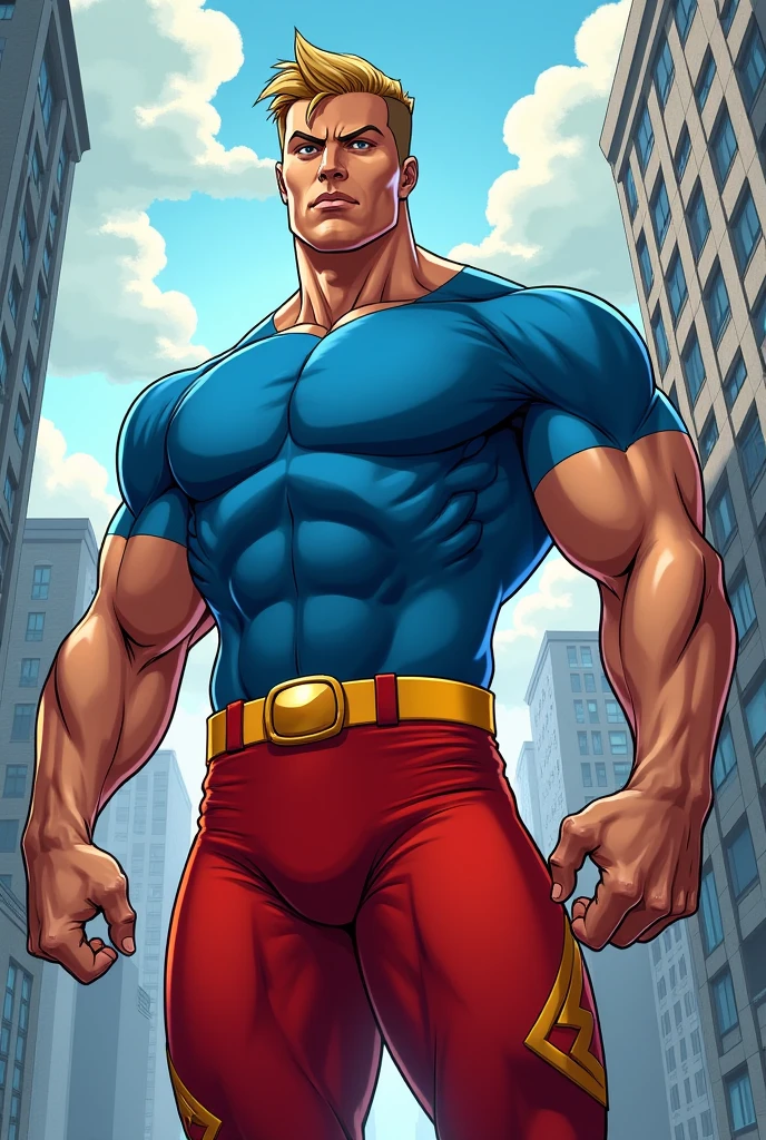 hovering in the air in the sky over city naked_justice, surrounded by clouds, red mask red thighhighs, red gloves, handsome face, green eyes, orange hair, smiling, solo, male focus, <lora:NakedJustice-v1.0-10:0.75> , muscular, best quality, masterpiece, highly detailed, realistic, (detailed background), depth of field, soft focus, intricate details, 8k, cartoon, 3d, photo of a man, erect penis