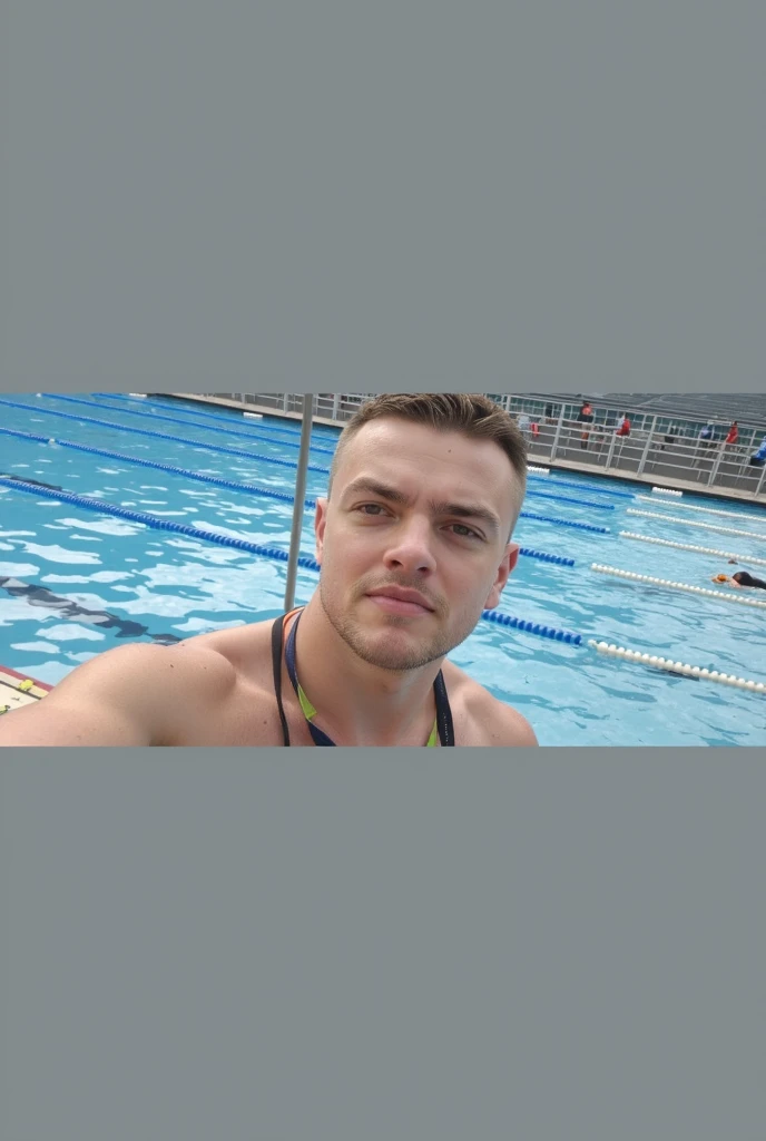 male Age 21 swimwear lifeguard topless smile