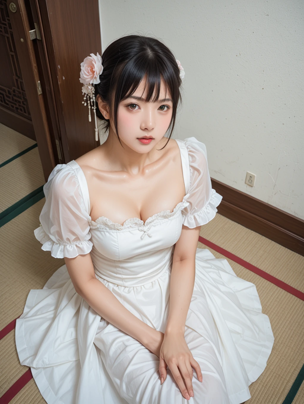 japanaese girl,Old European-style castle,standing on your feet,(ta costume,Large breasts, Horizontal viewing angle)), (full bodyesbian:1.5), fission, Brandon Flake, (8K, ........primitive, professional, best qualtiy, tmasterpiece: 1,2), (hentail realism, fotorealistisch: 1,37), Ultradetailliert, (35mm portrait wide angle), (Skin with the highest level of detail: 1,2), (The highest level of detail in the dial:1.2), cinmatic lighting, (ventania), natta, warm white light, looks into camera, Naughty Poses