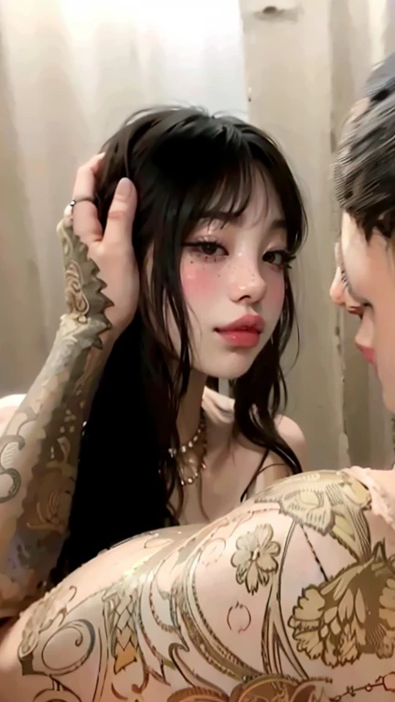 masterpiece, best quality, ((2women:1.3)), (closeup), 22yo, slim, small breast, naked breast, nipple, open sailor suit, Inside the room, hugging, lode, smile, grey, desolate, dark, watercolor,
