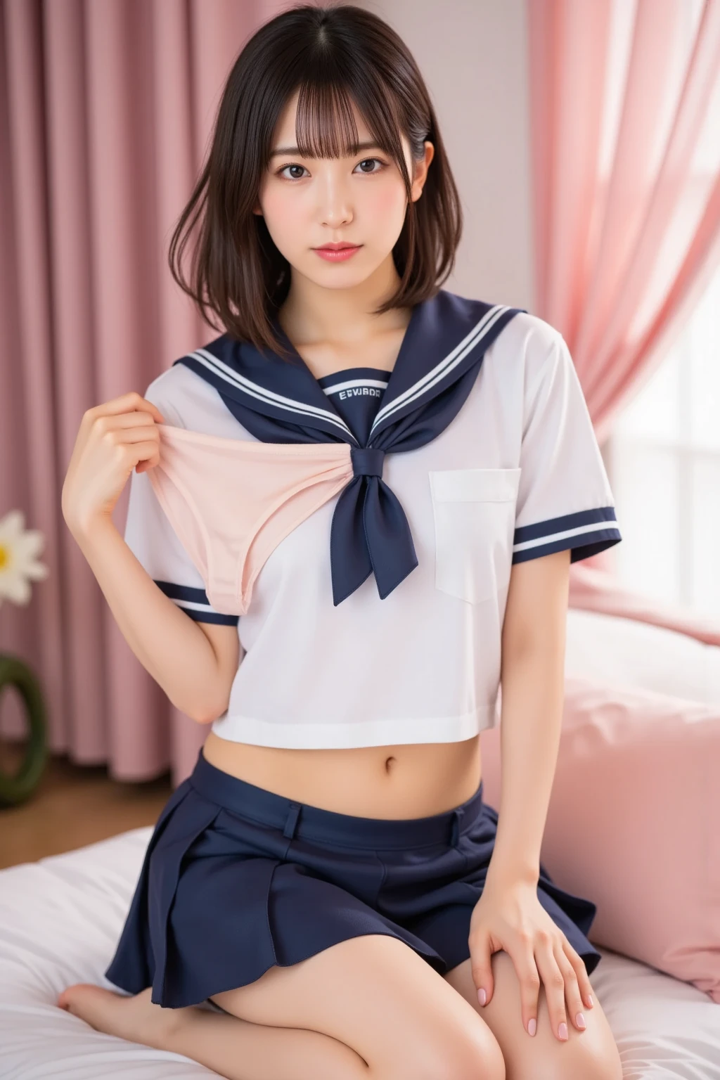 (8K、highest quality、masterpiece:1.2)、(realistic、フォトrealistic:1.2)（Super detailed、High resolution）femaleの子 1 人、17 years old、((No panties))、((dynamic pose)))、（white panties）(camel toe)、(half)、(high socks)、(sit with your knees bent))（Spreading her legs in an M shape and showing her panties）（holding one&#39;s knees）（あらわになったwhite panties）（kiss face,sad expression,embarrassed expression,Alafed Girl, Chiho, iwakura lain, クローズアップiwakura lain, with short hair, Shiori Teshirogi, Kotegawa Yui, princess cut, 彼femaleは17 years oldです, sui ishida with black hair, lain iwakura, female）（Medically correct body(日本のfemale子学生服:1.4)、（Dark blue uniform）ulzzang-6500-v1.1、(Raw photo:1.2)、(フォトrealistic:1.4)、詳細な美しいfemaleの子、very detailedな目と顔、beautiful detailed eyes、very detailed、（I&#39;m a little depressed,sad expression,Feeling deep sadness,）CG、Unite、8k wallpaper、wonderful、fine details、masterpiece、highest quality、very detailedな CG 制服 8k wallpaper、 light on face、cinematic lighting、femaleの子 1 人、17 years old、((No panties))、((dynamic pose)))、（white panties）(camel toe)、(half)、(high socks)、(sit with your knees bent))（Spreading her legs in an M shape and showing her panties）（holding one&#39;s knees）（あらわになったwhite panties）（Medically correct body）Negative prompt