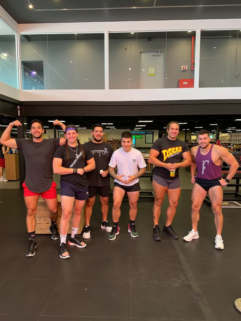 Two men standing in a Crossfit championship with their arms up, musculoso! CrossFit, athletic crossfit build, incrivelmente forte e alto, carregando duas barras, olhar orgulhoso, forte e alto, 2 0 2 2 foto, JoSan Gonzalez e Tyler Edlin, suave em _ O pano de fundo, super buff e cool, suave em segundo plano, alto e forte