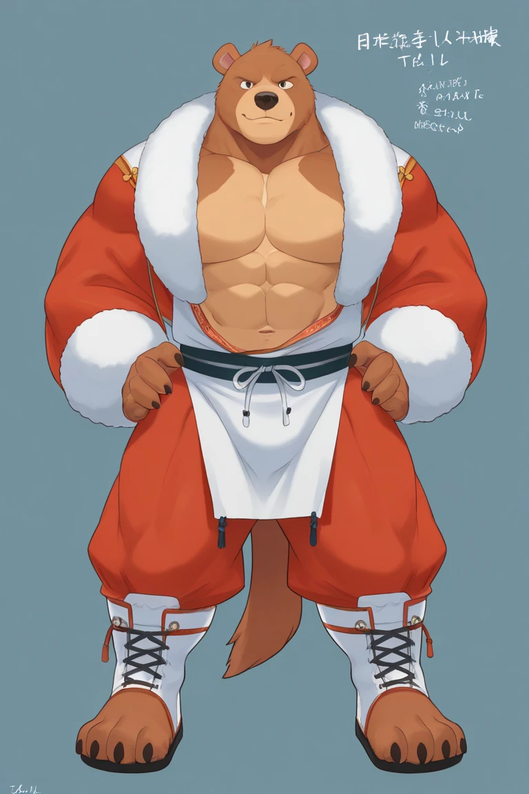 Wolf, By Haps 1boy, abs, animal ears, bara, bulge, full body, white background, Seminude, Boxers, side, Standing, feet, holding Katana,
