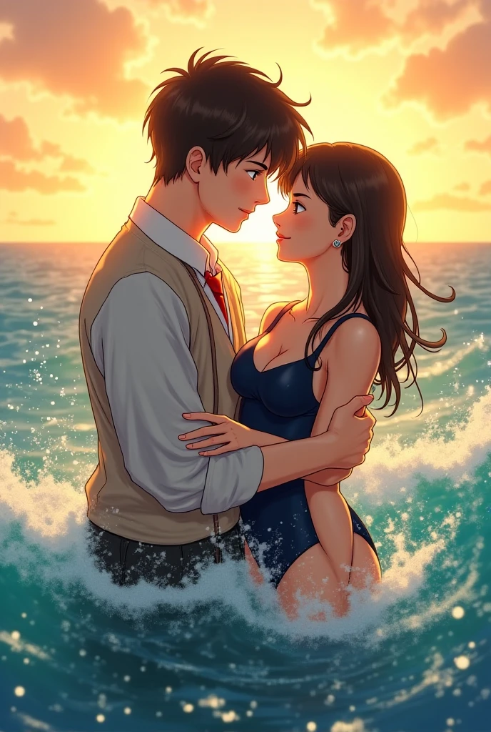 (Masterpiece), High Quality, 1 boy, 1 girl, Love Story, Sunset View, (Girl and Boy in Love:1.5), (Yellow Light from Sun:1.0), (Evening:1.0), (Flying Birds:1.0), (Kissing:1.5), (Silent:1.0), (Romantic Atmosphere), (High Resolution:1.0), (8K Wallpaper), (Cinematic Lighting:1.0), (Physically-based Rendering:1.0), (Award-winning), (Highly-detailed Skin:1.0), (Extra Detailed