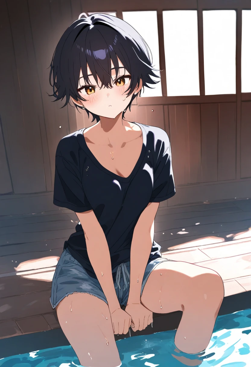 thigh high boots, boxer shorts