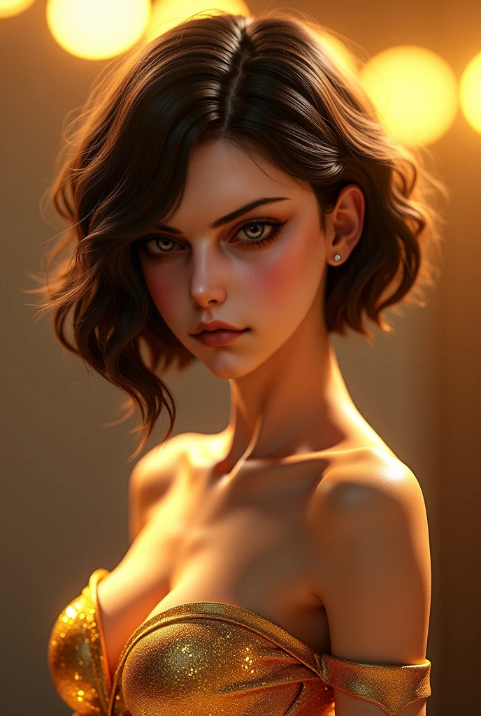 Lucy Hale, nude, character portrait, 4 9 9 0 s, short hair, intricate, elegant, highly detailed, digital painting, artstation, concept art, smooth, sharp focus, illustration, art by wlop, charlie bowater and alexandra fomina