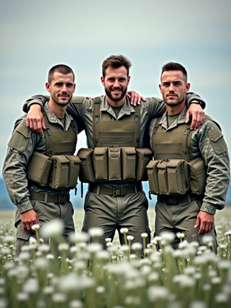 (8 or more European rangers placed in 2 rows) laughing looking at the camera, ((Rangers wear European forest brown uniform, con sombreros de guardabosques)), Wide-angle selfie - stylish photography, con detalles extremos, in a sunny day --auto --s2