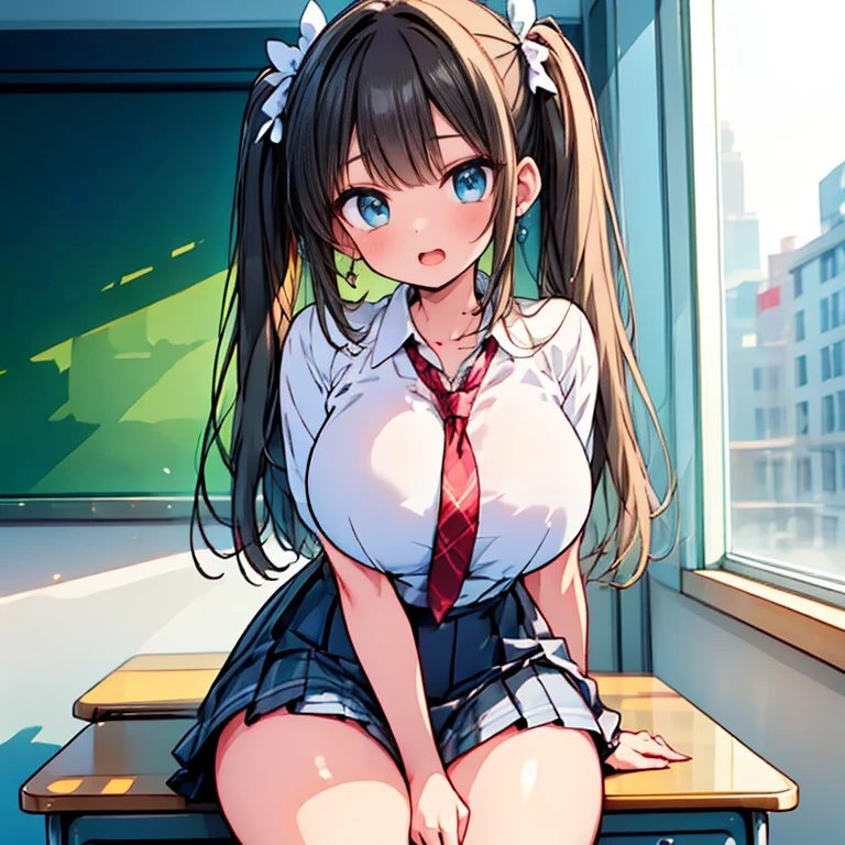 highest quality、High resolution、detailed background、beautiful and detailed face、beautiful and smooth skin、skin texture、professional lighting、Beautiful teenage girl、((three women))、(huge breasts:1.2)、Changing clothes in the classroom、cute hairstyle、 cute sailor suit、Plaid pleated mini skirt、Cute sexy underwear、sexy bra、garter belt、Look at me happily、sexual expression、Pull Panties、panty shot
