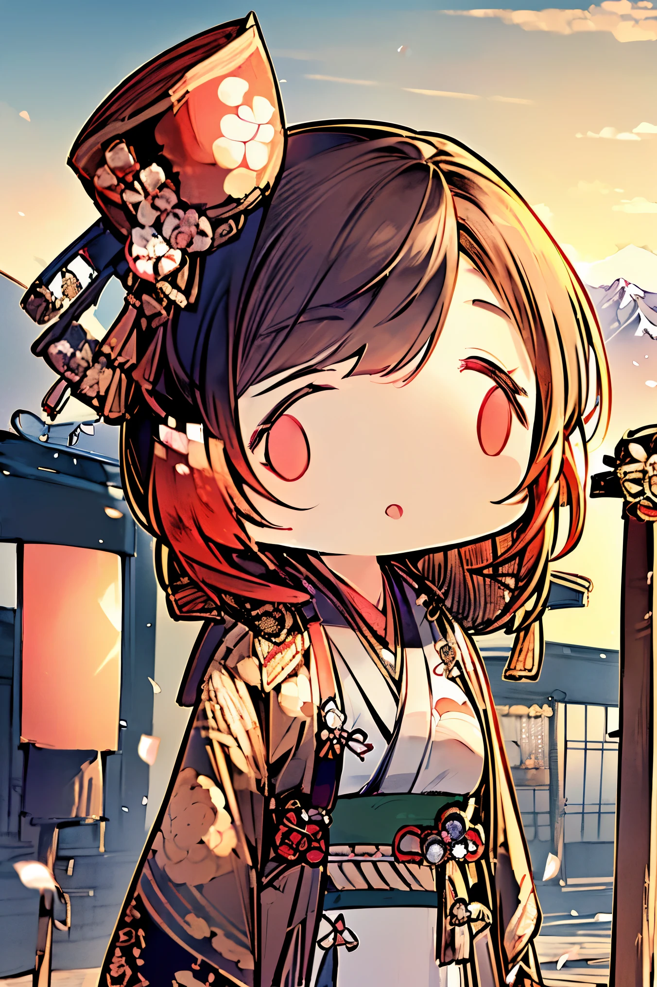 (masterpiece:1.5),beautiful hair,beautiful eyes with a vagina,Beautiful slender body,(Konno Anna:1.2),(Riho Yoshioka:1.1),(closes her eyes and sticks out her tongue:1.3),(Mountains in the background:1.4),bust illustration from the front ,Cleavage,((((An Extraordinary Beauty:1.7)))),((((military jacket, kimono,Japanese and Western,Taisho Romance:1.5)))),((19-year-old single woman holding a fish in her hand:1.1)),(accurately depicted anatomically correct hands:1.1) dark hair,long lashes,Three-dimensional, jewel-like eyes,Very delicate and beautiful CG,2. 5D illustration, Anatomically Accurate Body, (Extremely precise illustrations:1.1),(Outdoors:1.4), (wallpaper:1.4),8k