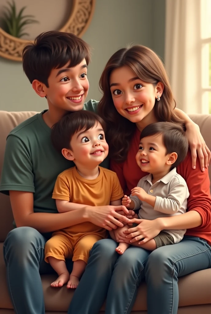 Obra prima estilo Disney, There are two people and a baby in front of a Christmas tree, marido esposa e filho, Family photo, foto do perfil, vacation photo, imagem de perfil, em um shopping, muito bobo olhando, imagem do avatar, Postagem 4k, 4 k post, Happy family, Postagem no Reddit, foto de perfil, holiday season, with a tree in the background, family portrait, foto colorida
