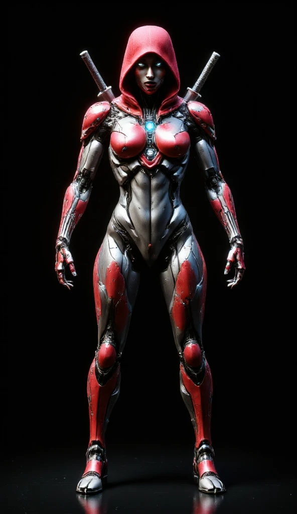 ((Full body photo, standing, feet on the ground)) full body woman, blonde short hair, blue eyes, red mouth tall muscular body. Red outfit. Warrior/superhero. standing straight, octane render photorealistic. Cutesy face. Wholesome expression. White background