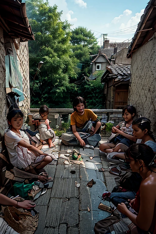 Prompt : The children are playing marbles in the yeard in the village in Indonesia