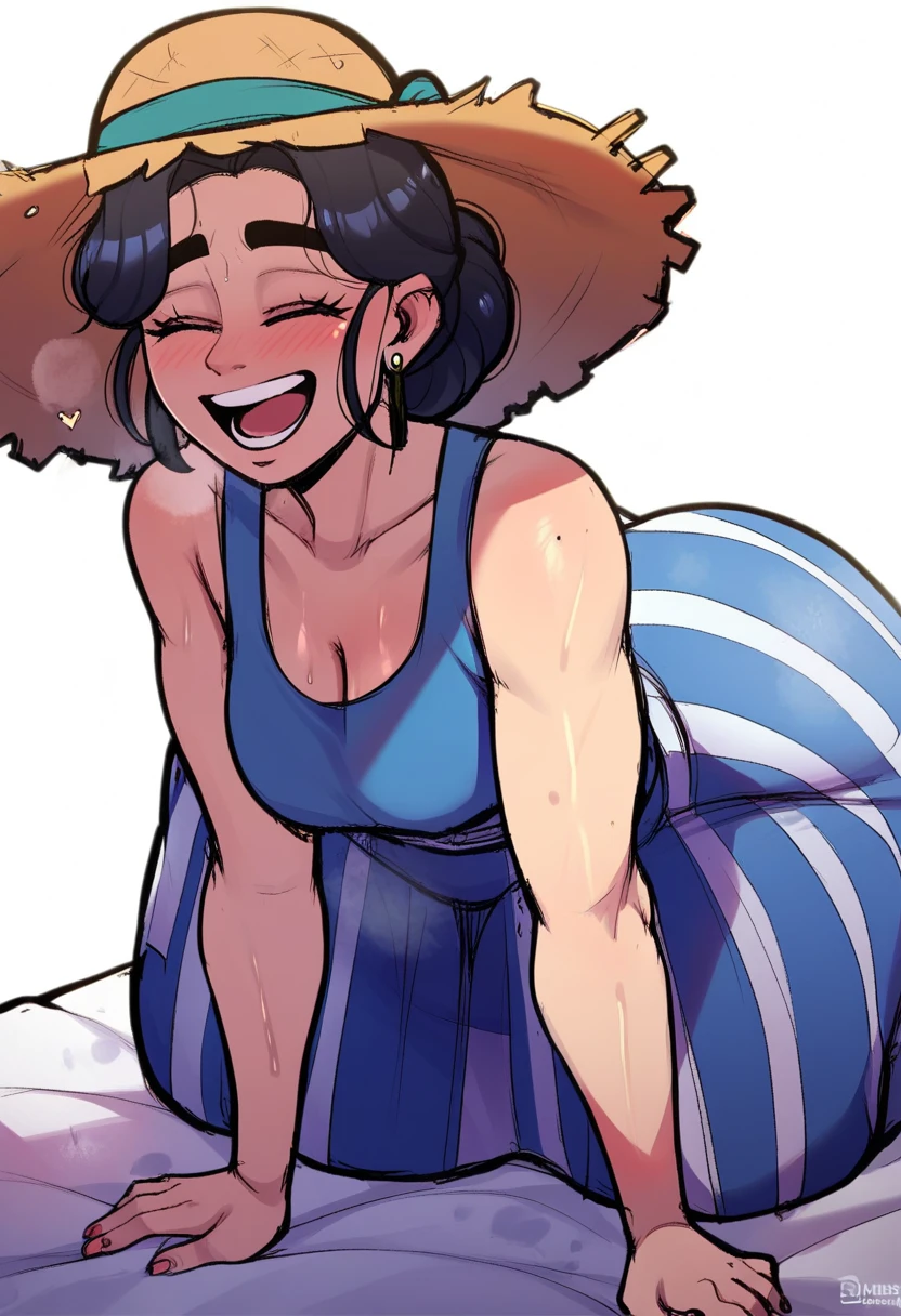 One girl, curly hair, blushed, black hair, turquoise_eyes, dark skin, sweating, flirty face, wet_dress, transparent_dress, nipple, pussy, NSFW