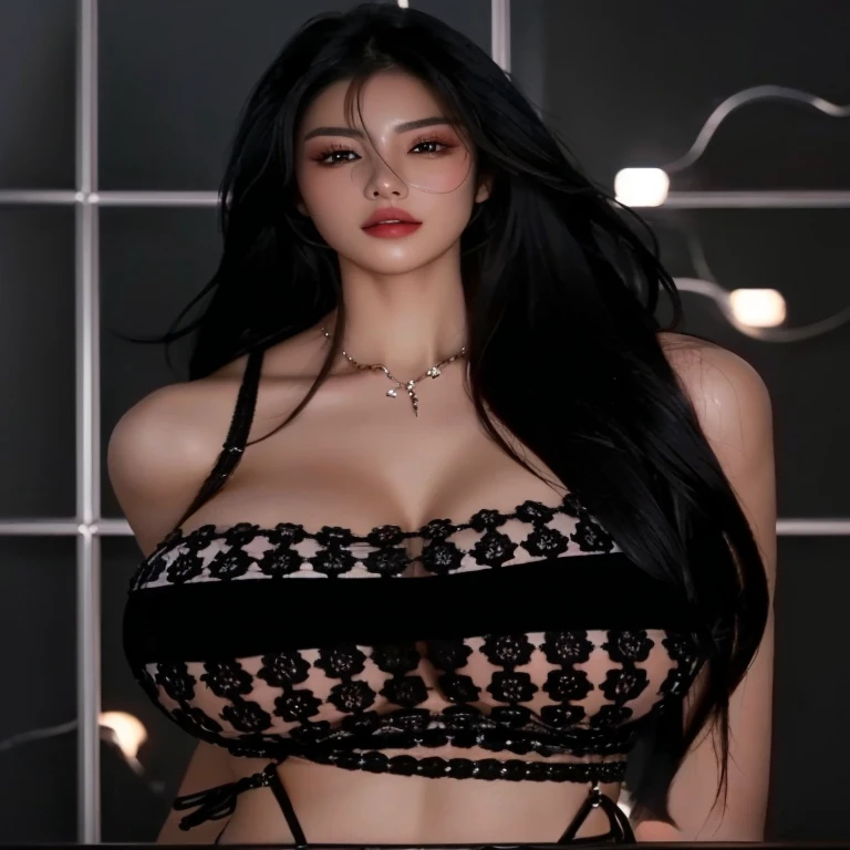 Bodysuit Gucci de lujo, Intricately detailed jewelry expensive earrings, Luxury penthouse in Seoul, Attic Party, Traje negro, Estilo ta((Photorealistic Cardi B as a gravure idol half Spanish half Korean, heavy sagging big breasts)), (Dynamic air angle, Pose perfecta), (((highest resolution, elite heiress Photorealistic Korean Chaebol))), escote, Guantes largos de encaje, Largo y hermoso cabello lacio con flequillo, elegante maquillaje modelo Vogue Corea, sonrojarse, Glossy lipstick, Labios Bimbo, muslos perfectos, (((Super thick and curvy body))) ((obra maestra impecable, in Seoul Korea)), shy girl, Antecedentes detallados, Mujer realista detallada, ((rasgos faciales realistas, manos perfectas, dedos perfectos)), detalles ultra realistas, proporciones precisas, Precise illumination, (((Centrado en el tema, tendencias en el realismo de Pixiv))), una chica, solamente, (profundidad de campo, 8k),((Photorealistic photo shoot by Vogue Korea)), solamente, chica sexy de moda, realistic photo shoot, Disparo de vaquero, Primer plano del retrato, hands behind her back
