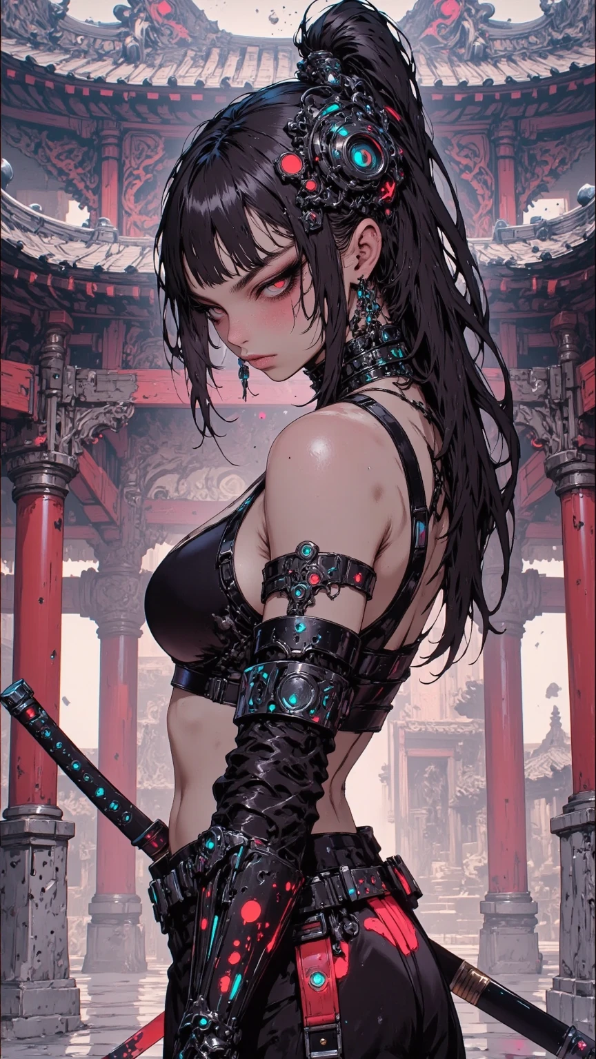((( best qualityer ))), ((( masterpiece ))), ((( absurdrez ))), ((( fully body))), beautiful muscular woman, Clothes based on Chinese dragons, Simon Bisley style for a Heavy Metal magazine cover, (( Small dental floss made of metal scales )), (( large breasts semi covered by metallic scales )), generous neckline, metal gloves, fantastic scenery, ((( fully body ))), ((( Flying hair ))), (((fully body))), tattoos covering the arms