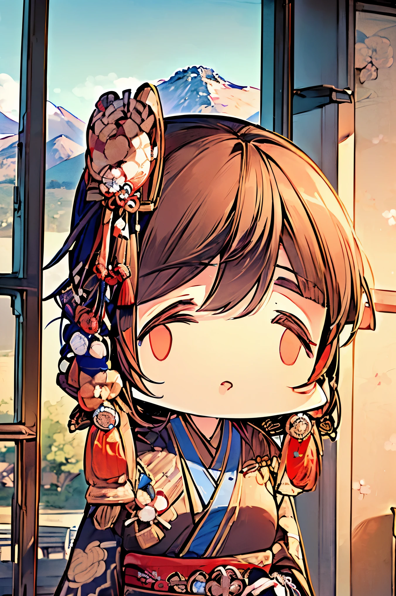 (masterpiece:1.5),beautiful hair,beautiful eyes with a vagina,Beautiful slender body,(Konno Anna:1.2),(Riho Yoshioka:1.1),(closes her eyes and sticks out her tongue:1.3),(Mountains in the background:1.4),bust illustration from the front ,Cleavage,((((An Extraordinary Beauty:1.7)))),((((military jacket, kimono,Japanese and Western,Taisho Romance:1.5)))),((19-year-old single woman holding a fish in her hand:1.1)),(accurately depicted anatomically correct hands:1.1) dark hair,long lashes,Three-dimensional, jewel-like eyes,Very delicate and beautiful CG,2. 5D illustration, Anatomically Accurate Body, (Extremely precise illustrations:1.1),(Outdoors:1.4), (wallpaper:1.4),8k