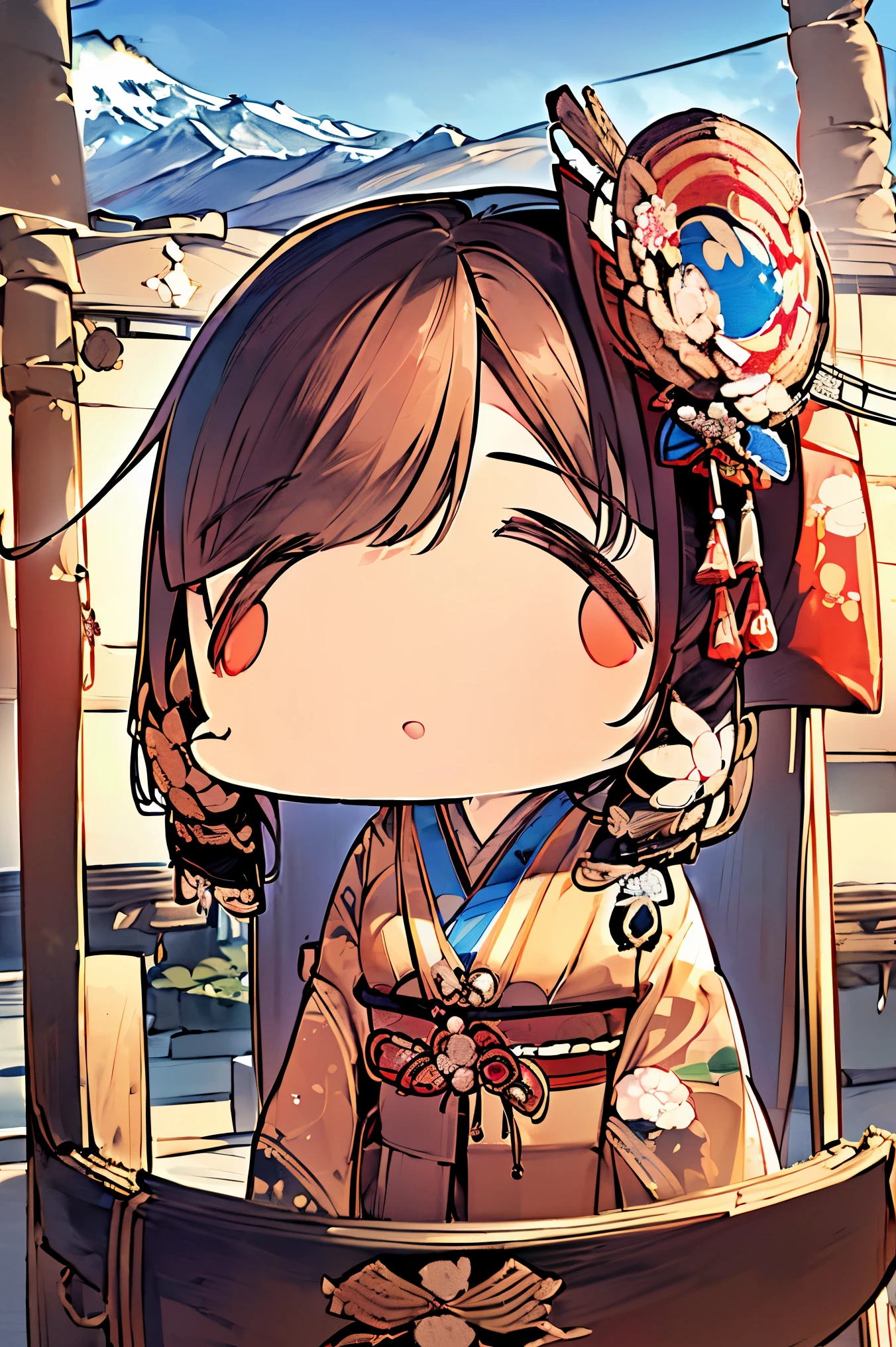 (masterpiece:1.5),beautiful hair,beautiful eyes with a vagina,Beautiful slender body,(Konno Anna:1.2),(Riho Yoshioka:1.1),(closes her eyes and sticks out her tongue:1.3),(Mountains in the background:1.4),bust illustration from the front ,Cleavage,((((An Extraordinary Beauty:1.7)))),((((military jacket, kimono,Japanese and Western,Taisho Romance:1.5)))),((19-year-old single woman holding a fish in her hand:1.1)),(accurately depicted anatomically correct hands:1.1) dark hair,long lashes,Three-dimensional, jewel-like eyes,Very delicate and beautiful CG,2. 5D illustration, Anatomically Accurate Body, (Extremely precise illustrations:1.1),(Outdoors:1.4), (wallpaper:1.4),8k