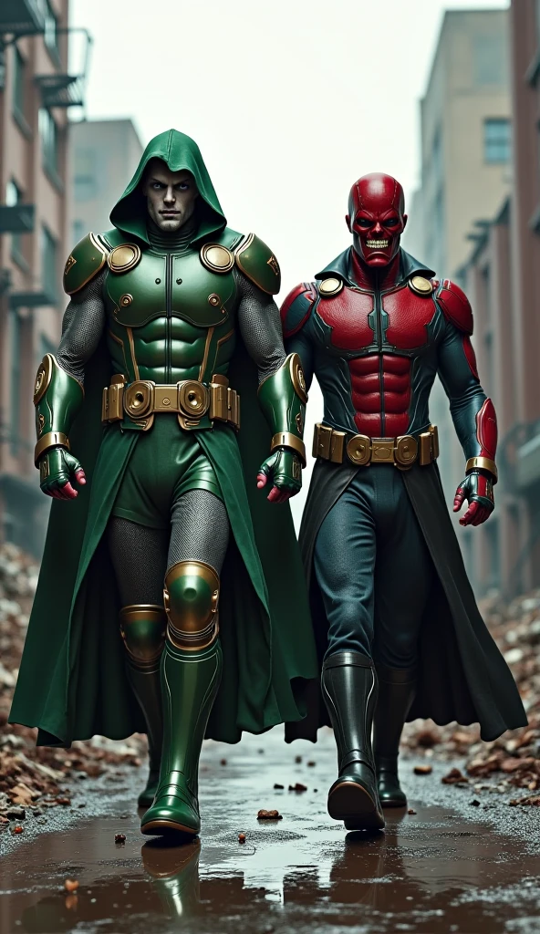 Taskmaster, clad in a tight-fitting military-inspired uniform with a red belt, stands with a stern expression, his eyes scanning a battlefield filled with challenge cards. His bald head glistens under the spotlight, and a mental whip is held in his right hand, ready to assign tasks to the exhausted superheroes gathered around him. The air is thick with tension, as each hero waits anxiously to hear their next assignment.