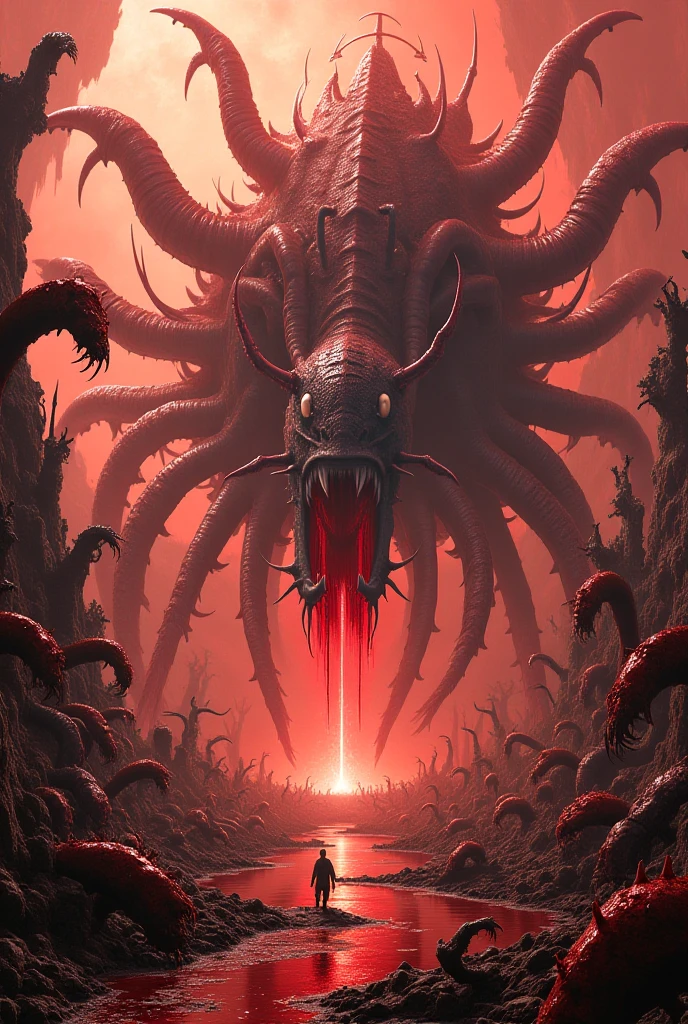 Cthulhu Mythos，Specialized in surrealism, Futuristic , coral, wizard, abstracted, Dark, Red, hell,