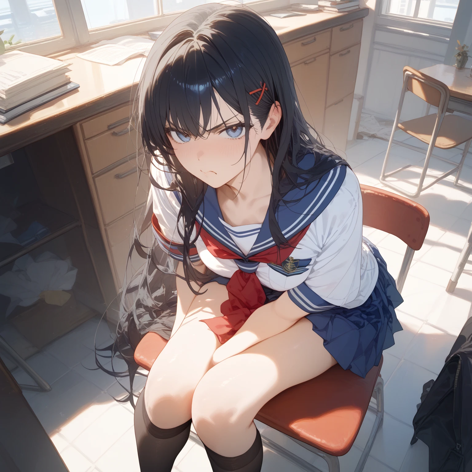 (masterpiece:1,2), highest quality, scared look, open your mouth,tears,
1 girl, Liar , serafuku,behind,