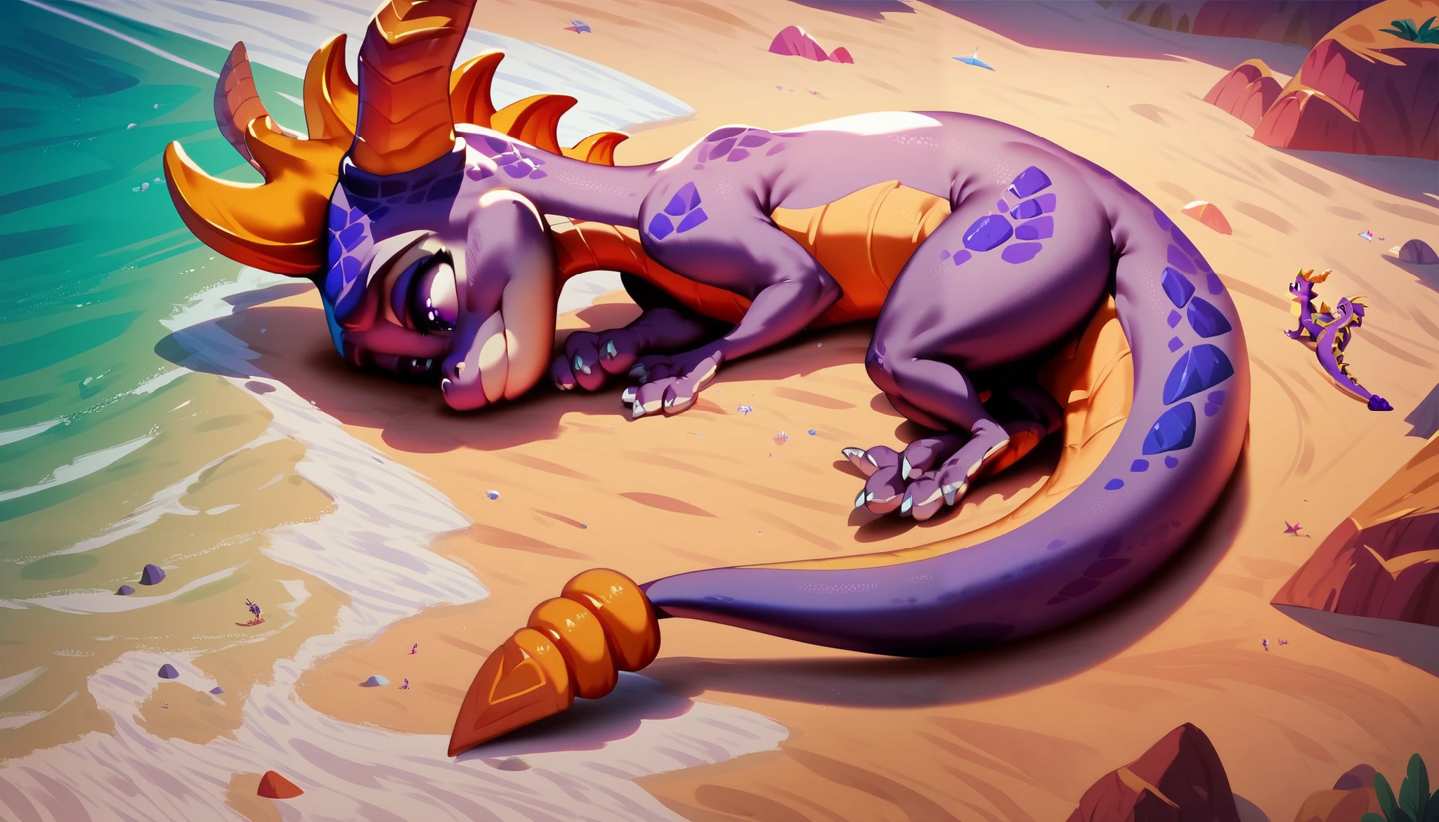 an extremely talented impressionist painting of mature Sisu chinese dragon in a bikini, beach scene, water, sunlight, detailed fur, sleeping, eyes closed, curvy, light blue mane, uploaded on e621, nsfw, questionable content, small breasts, scalie, flat chested, soft, squishy, wings, long dragon, tail, ass up, sleeping, presenting pussy, vaginal secretions, creampie, excessive cum, public use, cardboard with "free use" text, tally marks on butt, sleepeace