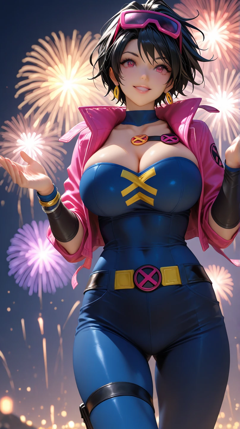 best quality,4k,8k,highres,masterpiece:1.2),ultra-detailed, extremely detailed eyes, extremely detailed body, (large masterpiece digital art), (detailed manga illustration), (detailed line art), ((perfect anatomy)), (intricate details:1.3), (ultra-detailed:1.3), (illustration:1.3), (sharp focus:1.3), (natural lighting:1.05), (vivid colors:1.3), (masterpiece), (best quality:1.4), (perfect anatomy:1.4), high quality, expressive eyes, full body, detailed face, beautiful face, perfect face, 1 girl, breasts, cleavage, gloves, large breasts, ultramarine jacket, very long hair, thigh length hair, ({dark skin}), dark-skinned female, detailed ((red hair)), messy hair, green eyes, gloves, jacket, hourglass physique, casual outfit, denim shorts, sneakers, graphic t-shirt, dynamic lighting, cityscape background  curvy, Atey Ghailan, Jeremy Mann, Greg Manchess, Antonio Moro, trend in ArtStation, trend in CGSociety, Intricate, High Detail, Sharp focus, dramatic and photorealistic painting art by Midjourney and Greg Rutkowski, Jeff Bridges, ((cartoon style)), Marvel Cinematic Universe style, (((Boston in the background))), soft bokeh of Boston