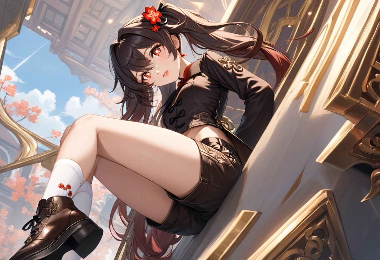 (masutepiece)), ((Best Quality)), (Ultra-detailed), ((kawaii)), quavery), ((Extremely detailed)), 4K, (8K), Best Quality, (Beautiful),(((World-class quality))), Extremely detailed, High resolution, (detailed shaded pretty face), full body Esbian,Milk Cap,spring、Black transparent panties, ruddy look、There is a leg ring on the right foot,There is a line under the navel,bare-legged,Spread your toes,raise your right leg high,Sit flat and spread your legs