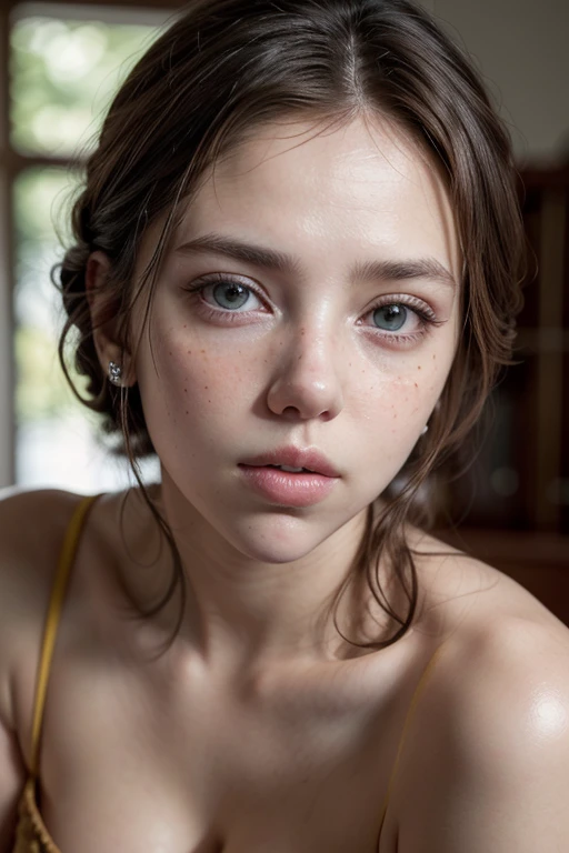 Gorgeous girl, white body, face like pain, feeling sick, depressed expression, super detailed.